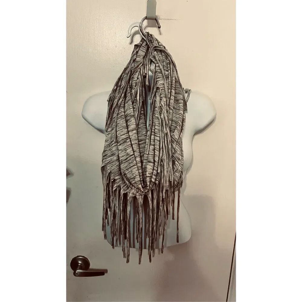 Chico's Gray Fringe Infinity Scarf EUC